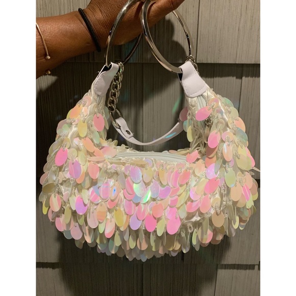 Mini Sparkly Sequined Hoop Strap Hobo Shoulder Bag - Picture 7 of 13
